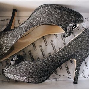 Peep Toe Black Glitter Heels
